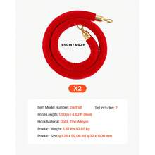 2 Pcs Red Velvet Stanchion Ropes, 5 Ft Crowd Control Stanchion Red Velvet Ropes With Gold Hooks, Post Queue Barrier Carpet Rope For Carpet Events Movie Theaters Grand Openings Hotels Party - Gold Hook & Red Velvet 2-piece Set - View 7