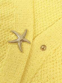 Áo khoác cardigan dệt kim cổ chữ V màu sắc tươi sáng dành cho nữ, tay ngắn, có cúc hình sao biển, chất liệu cao cấp, thích hợp làm quà tặng Ngày của Mẹ. - Màu vàng - Xem 5