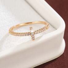 1 pieza Anillo de mujer con diseño minimalista de cruz y circonita cúbica incrustada, regalo para vacaciones - Multicolor - Ver 18