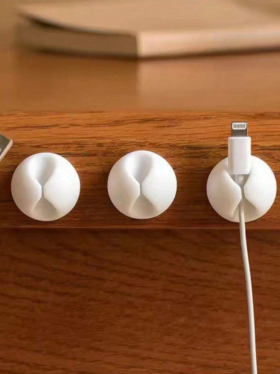 1/5/10pcs Solid Color Cable Organizer, Self-Adhesive Cable Clips, Stylish Plastic Cable Organizer - Suitable For Home, Office, Bedside, Car Charging Accessories, Easy To Install Wall-Mounted Storage Devices, Desktop Cable Management System, Cable Fixers, Storage Supplies, Adhesive Hooks, Multi-Function Hooks, Suitable For Office Use - Round - View 1