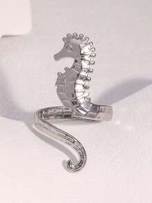 1 chiếc nhẫn hở hình cá ngựa bằng thép không gỉ, thuộc bộ sưu tập chủ đề đại dương sáng tạo, chống gỉ, thích hợp cho bãi biển, kỳ nghỉ và đeo hàng ngày. - JR1000 - Xem 4