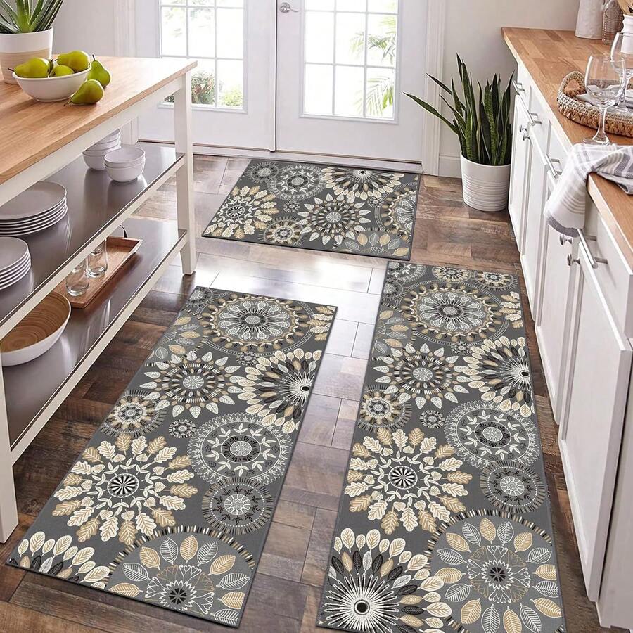 Farmhouse Kitchen Rug Sets 3pcs, Non Slip Kitchen Rugs And Mats Set, Boho Kitchen Mats For Floor, Vintage Washable Kitchen Floor Rugs For Hallway Laundry Room,Suitable For Both Indoor And Outdoor Use, Ideal For Hallways, Balconies,High-End Printed Kitchen Soft And Comfortable Standing Mat, Moisture-Absorbent And Anti-Slip, Durable And Stain-Resistant, Suitable For Bathroom Door, Kitchen, Dining Room, Coffee Shop Carpets, As Well As Living Room, Bedroom And Entry-Level Home - Multicolor - View 1