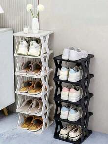 1pc 9/6/3-Tier Vertical Shoe Rack, Space Saving, Narrow Shoe Rack, Small Shoe Rack, DIY Freestanding Shoe Organizer, For Entryway, Closet, Hallway, Easy To Assemble & Sturdy, Black And White, Plastic, With Consumables - Multicolor - View 8