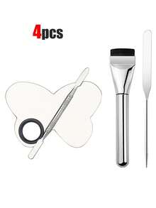 4件套化妆调色盘套装，专业不锈钢化妆工具套装，包括调色盘、刮刀、粉底刮刀、粉底刷、带刮刀的指甲油和眼影调色盘、化妆品颜料混合工具 - 彩色 - 查看 18