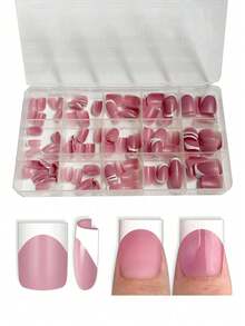 150片法式深V美甲贴纸，法式美甲专用长方形粉色三合一美甲贴，持久耐用，适合DIY美甲，15种尺寸美甲用品 - 粉色 - 查看 10