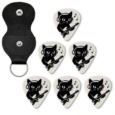 6 piezas de púas de guitarra con estuche de cuero - Opciones de grosor de 0.46/0.71/0.96 mm, accesorios de instrumentos con diseños de dibujos animados y anime, púas para ukelele, bajo, guitarra eléctrica, regalos para amantes de la música, diseños vibrantes