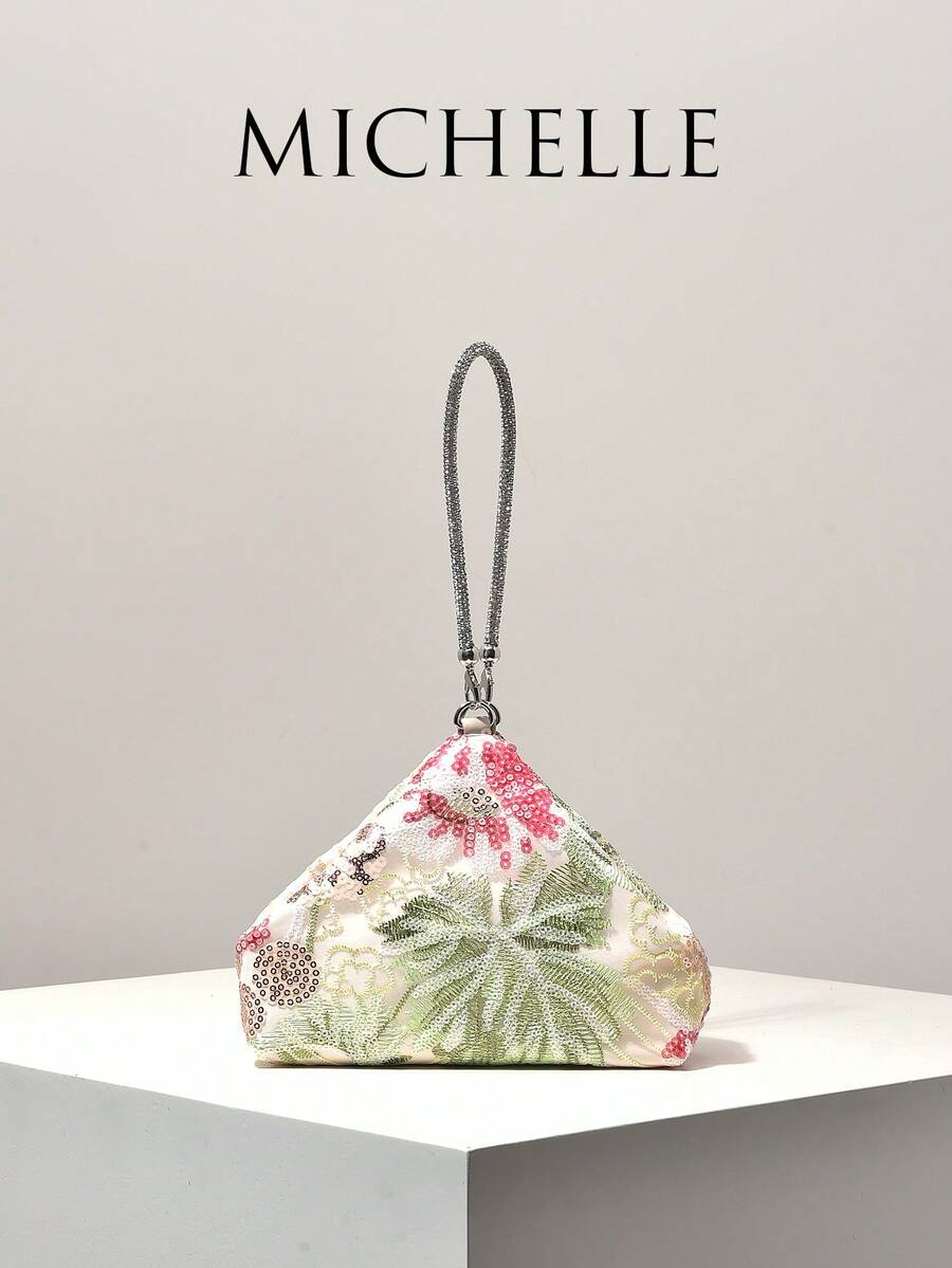 (Patrón aleatorio) Billetera pequeña, bolso con lentejuelas, patrón floral, bolsa bordada, bolso de novedad, adecuado para fiesta, baile de graduación, boda, billetera elegante para mujer, regalo para damas - Multicolor - Ver 1