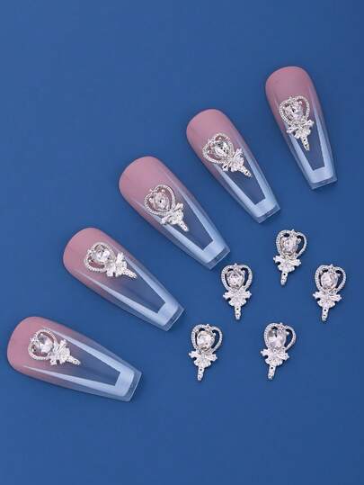 10pcs Heart-Shaped Lollipop Nail Art Decorations, Metal Nail Jewelry, Luxury Nail Stickers, DIY Nail Art Decor, Women/Girls Metal Nail Accessories, Nail Supplies, Nail Gems