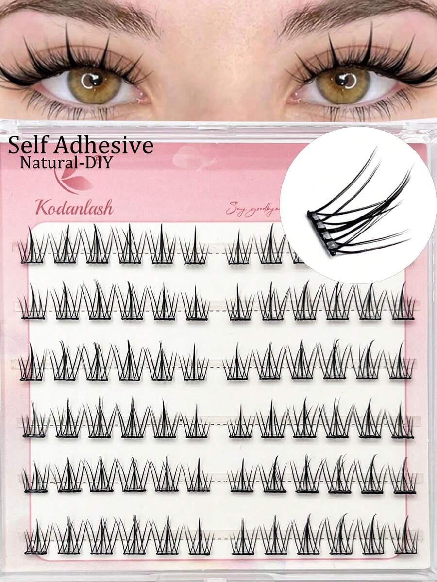 72片装自粘假睫毛，自然妆效，预涂胶水，DIY睫毛嫁接套装，无需胶水即可佩戴，适合日常化妆。睫毛簇，假睫毛，单根假睫毛，假睫毛，假睫毛 - C - 查看 1