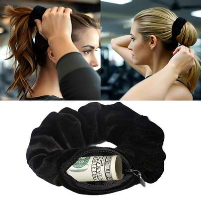 1/2Pcs Velvet Scrunchies With Hidden Pocket, Zipper Elastic Hair Tie With Secret Compartment To Store Keys,Multi-Functional Hair Accessory Pouch, Storage Organizer For Money & Small Items, Zippered Elastic Hair Tie With Secret Compartment For Keys, Cash, Lipstick, Multifunctional Hidden Private Money Concealed Portable Pocket Toiletry Bag Travel Wash Bag Toiletry Travel Bag Makeup Storage Beach Beach Bag Vacation School Supplies, Gifts Beauty Home Hair Accessories(Zipper Color Random)