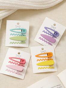 4个女孩甜美发夹，时尚百搭，日常佩戴 - 彩色 - 查看 2