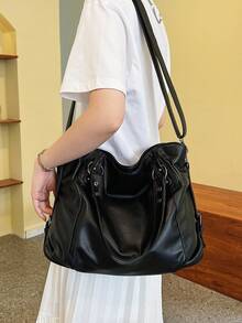 New Arrival Large Capacity Minimalist Casual Tote Bag - Black - View 7