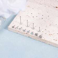 8件套316L不锈钢唇环、平底耳环、耳骨耳环、耳廓耳环，男女通用，尺寸16G、18G、20G - 彩色 - 查看 7