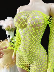 1件装女士性感内衣长袖性感睡衣性感渔网罩衫，音乐节非比基尼镂空紧身连衣裙，透视沙滩装，夏季女士泳装 - 薄荷綠 - 查看 6