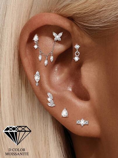 1 chiếc khuyên tai bạc 925 đính đá Moissanite, kiểu dáng cổ điển, thích hợp cho xỏ khuyên sụn tai, vành tai, hoàn hảo cho tiệc tùng/làm quà tặng, trang sức cưới, quà tặng trang sức cao cấp cho Ngày của Mẹ.