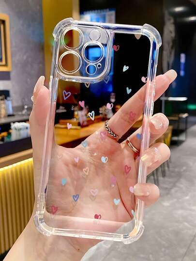 1 pieza Funda de teléfono transparente y resistente a los golpes con diseño de corazón de colores, apta para iPhone 16 Pro Max, 17/16/15/14 Plus, 13/12/11, Air