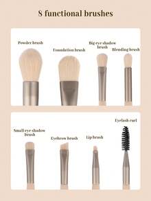 SEPROFE 8支迷你化妆刷套装，优质木柄，超柔软刷毛，包含腮红刷、粉底刷、眼影刷、眉刷、睫毛刷、唇刷，便携式旅行化妆工具 - 杏色 - 查看 6