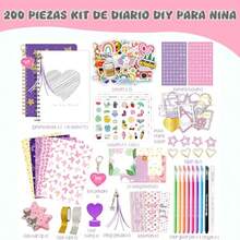 200 Piezas Kit de diario DIY para niñapapeleria para niña Viene con Exquisitos Cuadernos Pegatinas Kit de Artesanía del Libro de Recortes regalos ideal para niñas de 4 a 14 Años - como en la foto - Ver 4