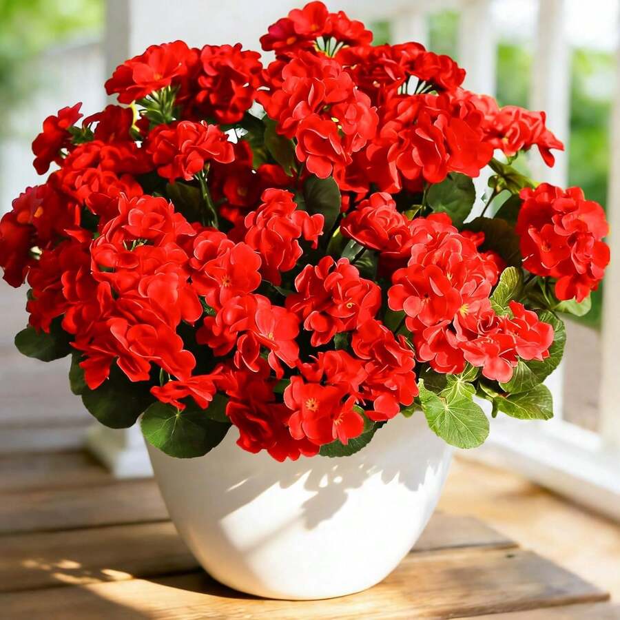 2pcs Artificial Geranium Flowers For Outdoor Decor. These Silk-Like Geranium Blooms Are UV-Resistant And Lifelike In Appearance. They Are Suitable For Outdoor Planters, Front Gardens, Patios, Balconies, Yards, And Porches. They Are Suitable For Year-Round Home And Garden Decoration. (Red)