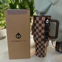 HydrojugTraveler 32 Oz/40 Oz Water Bottle With Handle & Flip Straw - Fits In Cup Holder, Leak Resistant Tumbler-Reusable Insulated Stainless Steel & Rubber Base - Gifts For Women & Men - lưới màu nâu - Xem 1