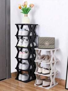 1pc 9/6/3-Tier Vertical Shoe Rack, Space Saving, Narrow Shoe Rack, Small Shoe Rack, DIY Freestanding Shoe Organizer, For Entryway, Closet, Hallway, Easy To Assemble & Sturdy, Black And White, Plastic, With Consumables - Multicolor - View 4