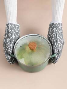 加厚亚麻耐热手套，高温隔热烤箱手套，适用于烹饪、烘焙、烧烤 - 彩色 - 查看 4