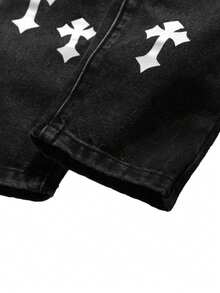 Boys' Casual Elastic Waist Embroidered Jeans, All Season - Black - View 4