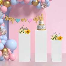 3-Pack Metal Display Pedestal Stands Square Modern White Wedding Centerpieces For Flowers/Cakes/Decor Iron Floor Standing Pillars With High-Temp Coating 39/35/28in - White - 查看 4