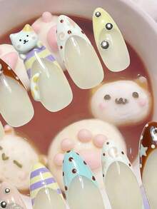 10 Móng Tay Giả Hình Mèo Hồng Dễ Thương, Hình Hạnh Nhân, 3D, Nghệ Thuật Làm Móng Mèo Kawaii, Chấm Bi Pastel, Móng Tay Nhân Vật Thủ Công, Móng Tay Giả Hình Mèo Mềm Mại Cho Bé Gái, Có Thể Tái Sử Dụng, Cứng Cáp, Có Dụng Cụ Đeo, Thích Hợp Làm Quà Tặng - Nhiều màu - Xem 3