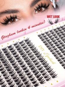 512pcs Cluster False Eyelashes, Thick Curly Eyelash Extension Kit, D-Curl 8-16mm Mixed Length, DIY Eyelash Extension Set, Fluffy Soft Individual Lashes, Create Voluminous Natural Y2K Butterfly Makeup Effect, Easy DIY At Home, Long-Lasting Eyelash Glue, DIY Tweezers, Cluster Lashes - 彩色 - 查看 6