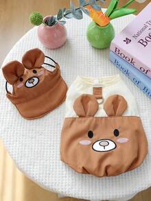 2 pièces Chapeau de costume pour animaux de compagnie, ensemble d'accessoires de vêtements pour chien et chat - Teddy Poodle Tenue décontractée : Chapeau de soleil marron en forme d'ours + Gilet floral en dessin animé - Ours brun - Multicolore - Voir 2