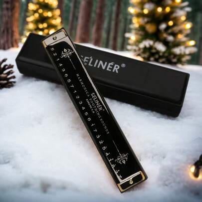  SELINER-24孔颤音口琴，华尔兹款，金属琴身，黑色收纳盒，是送给初学者和音乐爱好者的完美礼物，也是音乐家的理想之选。