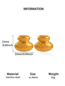 1 par de pendientes redondos vintage con relieve, de color dorado, de acero inoxidable con diseño geométrico, para mujer, regalos de joyería para fiestas y viajes de verano - Dorado - Ver 2