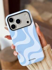 Una elegante funda para teléfono que no incluye cordón ni soporte. Funda para teléfono GIIPPA a la moda con ondas asimétricas en color rosa, 1 pieza. Diseño de onda asimétrica compatible con 17 Pro, 16 Pro, 15 Pro, 14 Pro. Funda de teléfono coreana de alta gama e interesante, apta para 11/12/13/14/15/16 Pro Plus. Diseño elegante adecuado tanto para hombres como para mujeres, un regalo para la novia en Pascua, cumpleaños de primavera. - Celeste - Ver 7