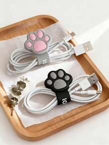 1个可爱猫爪造型硅胶线缆整理夹，可重复使用，适用于手机充电线、耳机线等，适合桌面、汽车、包包和旅行使用。 - 多色 - 查看 4