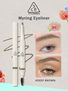 3CE 130mg/0.0046oz Deep Brown Eyebrow Pencil, Smooth Texture, Flat Tip Design For Easy Shaping And Filling, Natural Hair-Like Feel, Waterproof And Smudge-Proof, Built-In Spoolie Brush, Suitable For Beginners, Korean Eyebrow Makeup, K-Beauty - Deep Brown - View 2