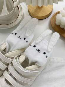 1双可爱兔耳设计透气中筒袜，适合春夏穿着 - 彩色 - 查看 2