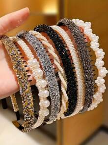 4 Pcs Faux Pearl Headbands With Rhinestones, Fashionable Design, Suitable For Daily Wear For Women - Multicolor - View 4