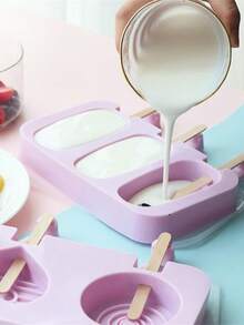 1pc Cute Cartoon Silicone Ice Cube/Ice Cream Mold, Homemade Ice Pop/Ice Lolly/Ice Cream Maker With 50pcs Ice Pop Sticks - Multicolor - View 4
