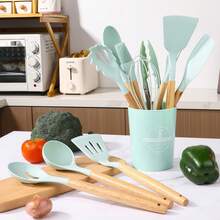 1 件家用木柄耐热硅胶厨具，家用硅胶厨具打蛋器 - 彩色 - 查看 9