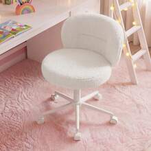 Small Round Vanity Chair With Wheels, Armless Home Office Desk Chairs With Back, Height Adjustable & 360° Swivel, Cute Comfy Vanity Computer Chair For Bedroom, Home Office, White - trắng - Xem 5
