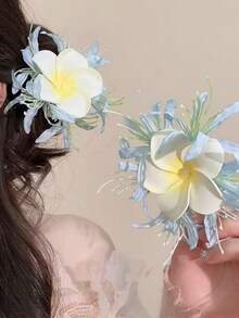 1 chiếc kẹp tóc hình hoa sứ giả kiểu dáng mùa xuân/hè mới, kiểu dáng nghỉ mát biển, kẹp tóc hình hoa dâm bụt cài lệch mái. - Nhiều màu - Xem 2
