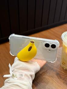 1pc Funny Cute 3D Banana Holder Transparent Drop-Resistant/Anti-Drop Phone Case Suitable For IPhone 17/17 Air/17 Pro/17 Pro Max/16 Pro Max/16/16 Pro/16 Plus/15/15 Pro Max/15 Pro/11/12/13/14 Pro Max/11 Pro/11 Pro Max/12 Pro/12 Pro Max/13 Pro/13 Pro Max/14 Pro/14 Pro Max, Creative And Elegant - Yellow - View 3
