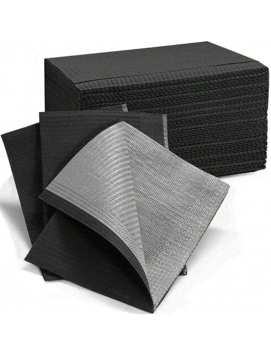 50片装黑色一次性美甲桌巾/纹身清洁垫，13英寸x18英寸 - 三层防水纸，美甲桌垫，睫毛嫁接工具配件 - 黑色 - 查看 1