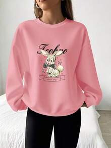 Felpa oversize e morbida casual da donna, pullover con spalle cadenti versatile, stile college streetwear, top a maniche lunghe traspirante, adatto per autunno/primavera - Rosa - Visualizzare 2