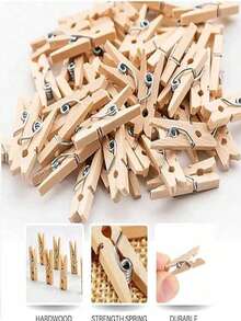 80pcs Wooden Clothespins, Rust-Proof Wooden Clips Suitable For Laundry, Decorative Crafts, Photos And More, Applicable For Arts, Crafts, Classrooms - Wooden Clamp - View 3