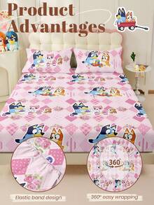 1件蓝色卡通印花床单，可爱卡通图案，床垫保护套，柔软家纺，亲肤透气，抗起球，适合家庭卧室和宿舍，适用于所有床型：单人床、双人床、大号床、特大号床，四季皆宜，可机洗，防尘防滑，不含枕头和枕套，最佳节日礼物 - 彩色 - 查看 6