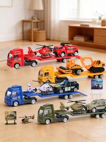 1:64迷你合金塑料拖车玩具车套装，儿童玩具车，工程车模型，男孩女孩礼物，生日礼物。部分配件随机赠送，恕不另行说明。 - 彩色 - 查看 2