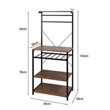 Praktisches 4-stöckiges Regal für die Mikrowelle,Küchenregal mit 8 Haken,Zur Aufstellung von Kaffeemaschinen und Mikrowellen - Rostbraun - Übersicht 7
