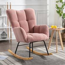 Nursing Rocking Chair, Teddy Glider Chair For Nursery, Comfy Living Room Armchairs With High Backrest For Adults - 粉色 - 查看 1